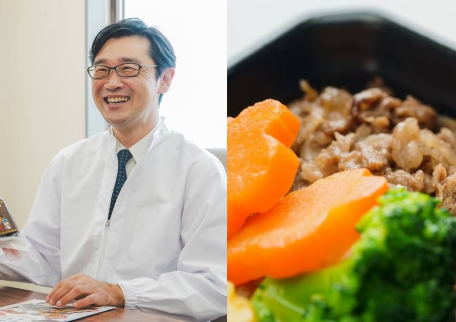 株式会社桃中軒の担当者と弁当の写真