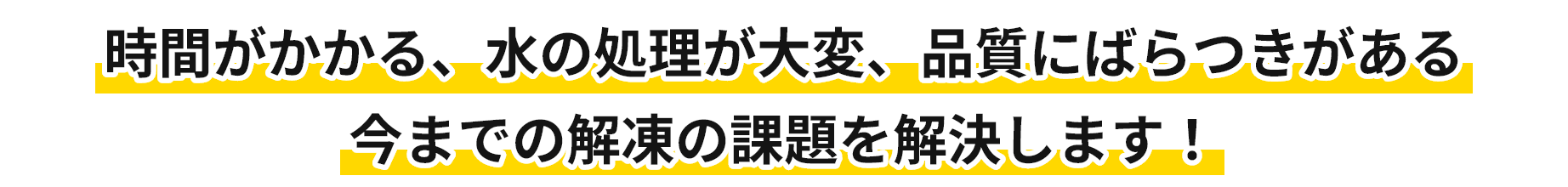 時間がかかる、水の処理が大変、品質にばらつきがある 今までの解凍の課題を解決します！