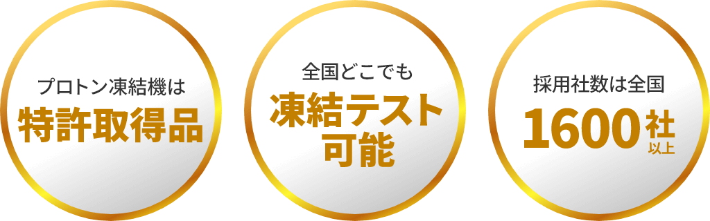プロトン凍結機は特許取得品 全国どこでも凍結テスト実施 採用社数は全国1600社以上